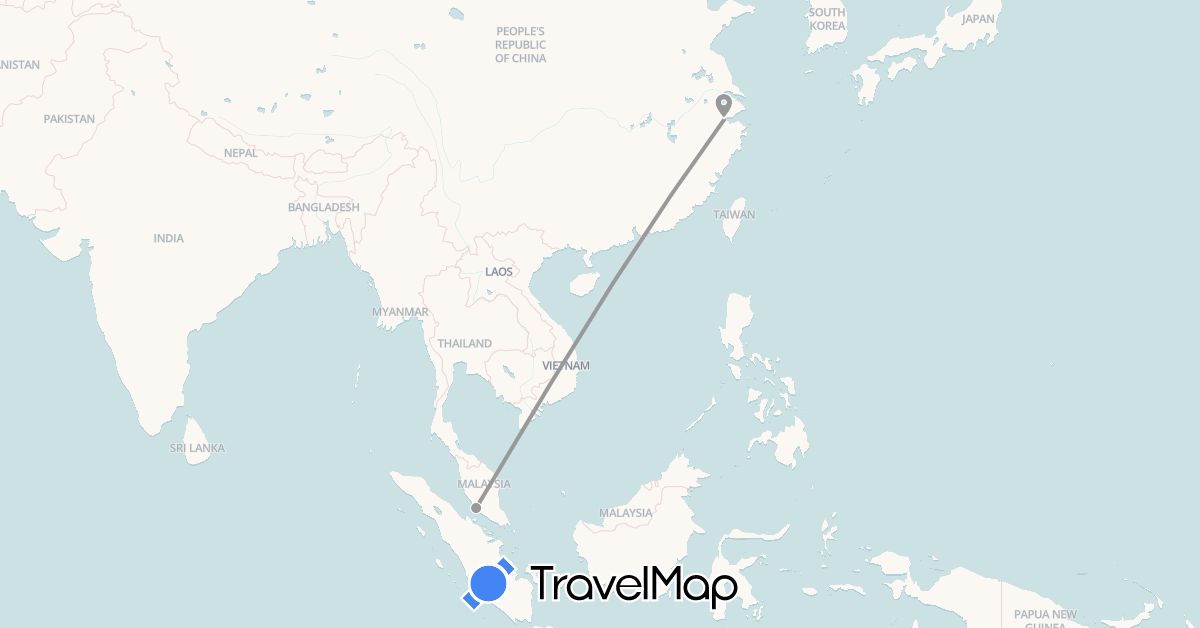 TravelMap itinerary: driving, plane in China, Malaysia (Asia)
